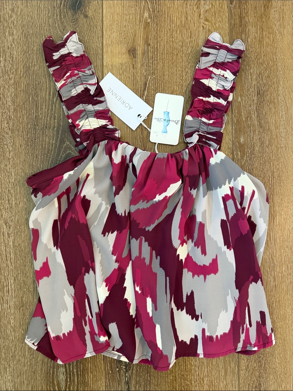 Adrienne Magenta & Gray Printed Ruffle Strap Camisole